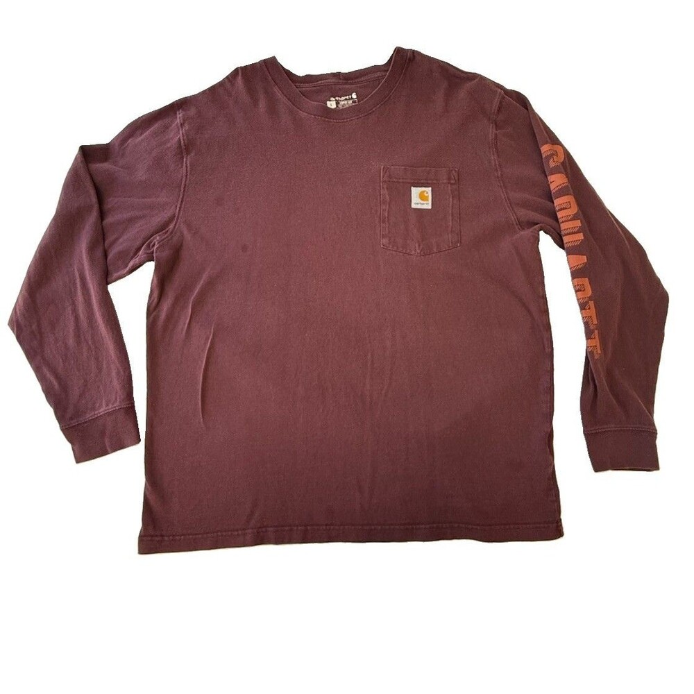 Carhartt Original Fit Men's L Burgundy Long Sleeve Pocket Tee Crew Neck Cotton